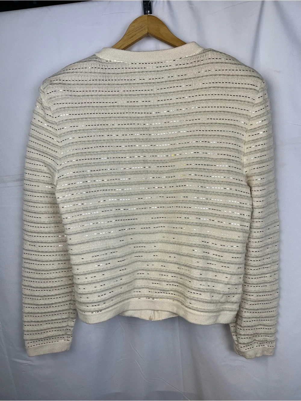 Vintage St. John Evening by Marie Gray  Cardigan Cream gold stripe accents Sz 12